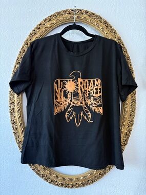 Roam Free Graphic Tee - Black with Orange Print